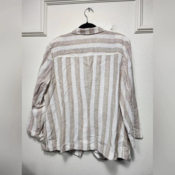 Chico's Linen Blend Striped One Button Shoulder Padded Blazer Large Career - Picture 2 of 6